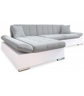 Canapé d'angle gauche convertible simili blanc et tissu gris Barona