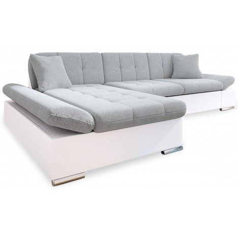 Canapé d'angle gauche convertible simili blanc et tissu gris Barona - 