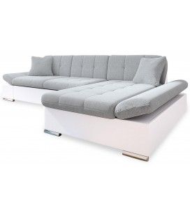Canapé d'angle à droite convertible simili blanc et tissu gris Barona