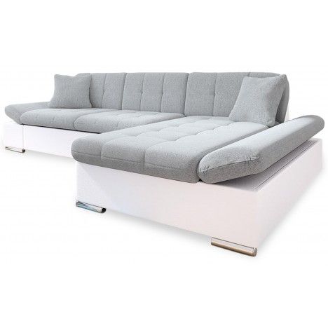 Canapé d'angle à droite convertible simili blanc et tissu gris Barona - 