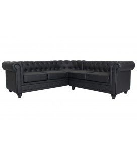Canapé d'angle gauche style chesterfield simili cuir noir Vatsi