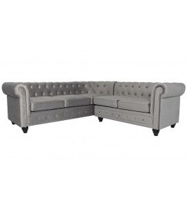 Canapé d'angle gauche style chesterfield velours argent Vatsi