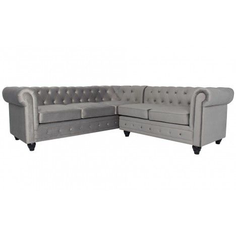 Canapé d'angle gauche style chesterfield velours argent Vatsi - 