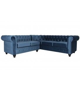 Canapé d'angle à droite style chesterfield velours bleu Vatsi