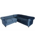 Canapé d'angle à droite style chesterfield velours bleu Vatsi - 