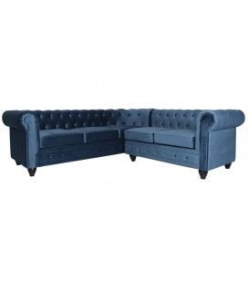 Canapé d'angle gauche style chesterfield velours bleu Vatsi - 