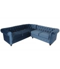 Canapé d'angle gauche style chesterfield velours bleu Vatsi - 