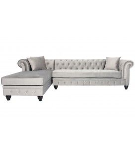 Canapé d'angle gauche style chesterfield velours argent Velty