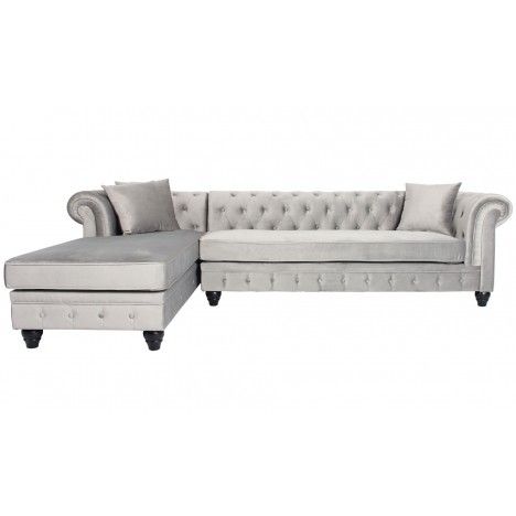 Canapé d'angle gauche style chesterfield velours argent Velty - 