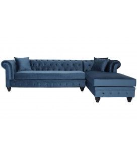 Canapé d'angle à droite style chesterfield velours bleu Velty