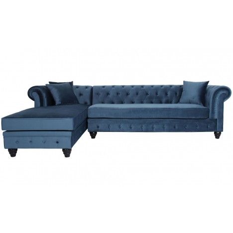 Canapé d'angle gauche style chesterfield velours bleu Velty - 