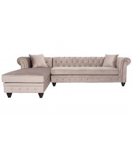 Canapé d'angle gauche style chesterfield velours taupe Velty