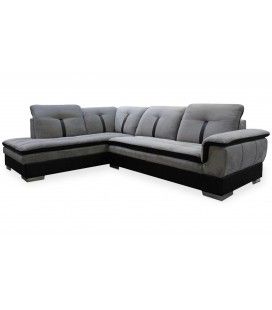 Canapé d'angle gauche convertible simili noir et tissu gris Endora - 
