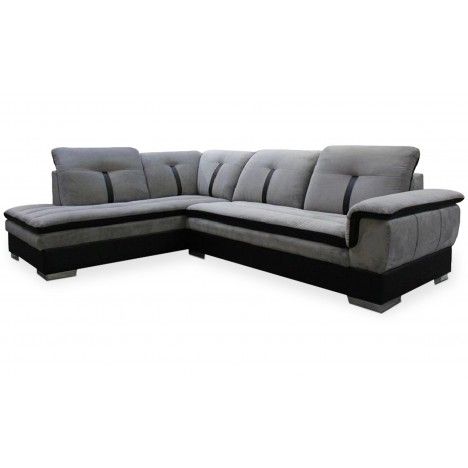 Canapé d'angle gauche convertible simili noir et tissu gris Endora - 