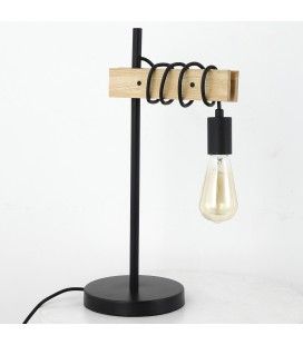 Lampe de table design métal noir et bois clair