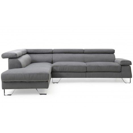 Canapé d'angle gauche avec têtières relevables velours gris Flak - 
