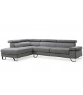 Canapé d'angle gauche avec têtières relevables velours gris Flak - 