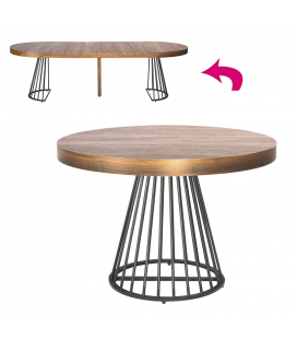 Table ronde bois foncé avec rallonge 260cm pied noir Grivaro