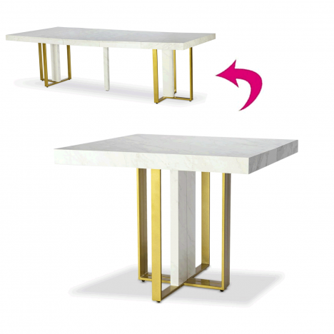 Table extensible effet marbre pieds dorés Tolda - 