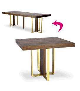 Table extensible bois foncé pieds dorés Tolda