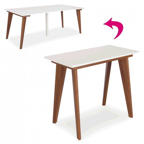 Table console extensible blanche et bois 90 à 195cm Flagy - 