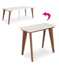 Table console extensible blanche et bois 90 à 195cm Flagy - 