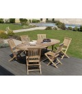 Table de jardin en teck extensible à 240cm ovale + 6 chaises FUN