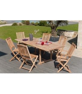 Table extensible de jardin en bois 240cm + 4 chaises et 2 fauteuils FUN