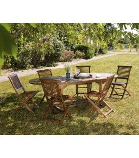 Ensemble de jardin en teck table ovale extensible 240cm et 6 chaises pliantes Besuki