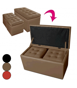 Banquette coffre et 2 poufs coffre intégrés en simili cuir - 3 coloris