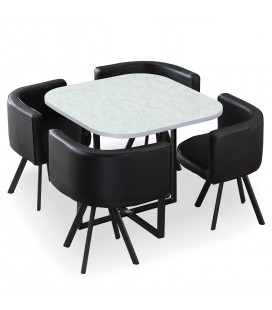 Table de cuisine et 4 chaises encastrables Noir et Marbre Osly