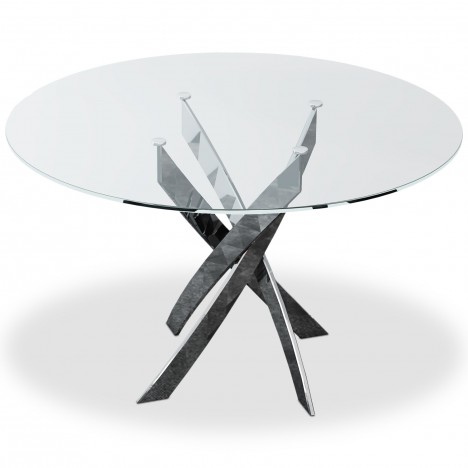 Table ronde en verre transparent avec pieds torsadés métal Croxy