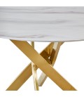Table ronde en verre marbre avec pieds dorés torsadés Croxy