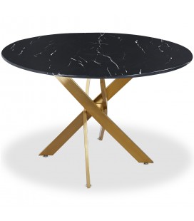 Table ronde en verre marbre noir avec pieds dorés Croxy