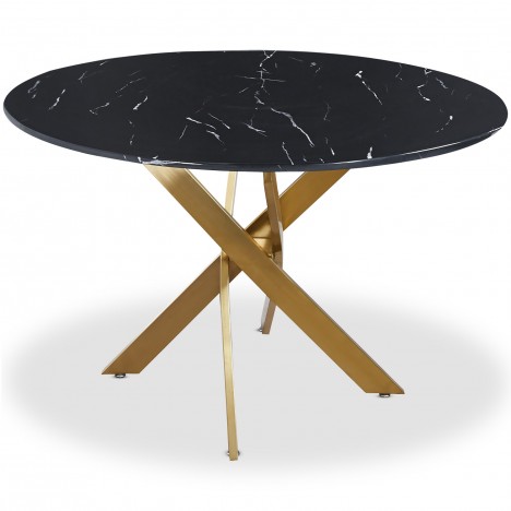 Table ronde en verre marbre avec pieds dorés torsadés Croxy