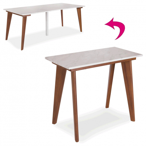 Table console extensible blanche et bois 90 à 195cm Flagy