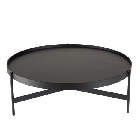 Table basse ronde en métal et bois noir 100cm Dinodo