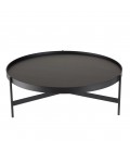 Table basse ronde en métal et bois noir 100cm Dinodo