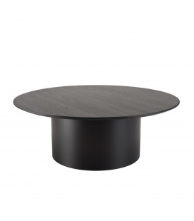 Table basse noire 90cm ronde en métal et bois Dinodo