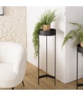 Sellette support de plantes de forme ronde en métal et bois noir 90cm Dinodo