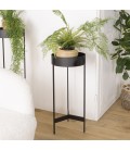 Meuble avec plateau pour plantes sellette noire en métal et bois noir 70cm Dinodo