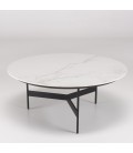 Table basse ronde 80cm plateau effet marbre et métal noir Dinodo