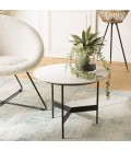 Petite table basse ronde 50cm plateau effet marbre et métal noir Dinodo