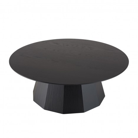 Table basse en bois noir avec pied design et plateau 90cm Dinodo