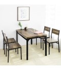 Table métal noir et bois foncé chene vieilli + 4 chaises Bronx