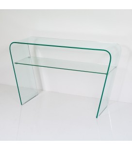 Console design arrondi en verre transparent avec étagère Eta