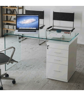 Bureau en verre avec rangement 3 tiroirs B-Desk