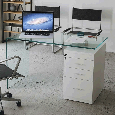Bureau en verre avec rangement 3 tiroirs B-Desk - 