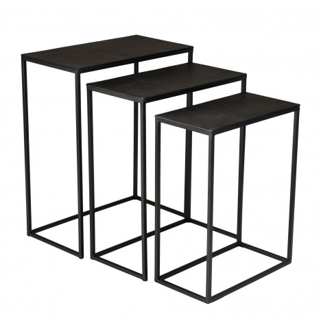 Set de 3 tables gigognes rectangulaires alu noir pieds métal DODOMA