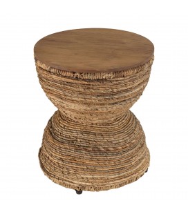 Petite table en bois de teck recyclé et rotin SULA